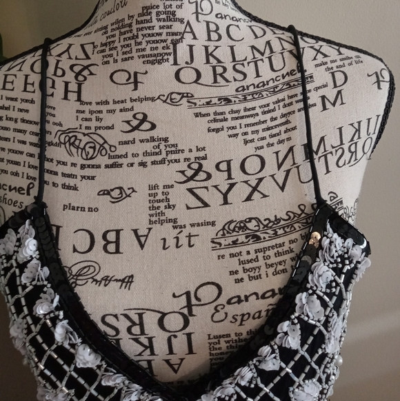 Sweelo Vintage Black & White Lace Beaded Sequin Dress Size M - Picture 2 of 13